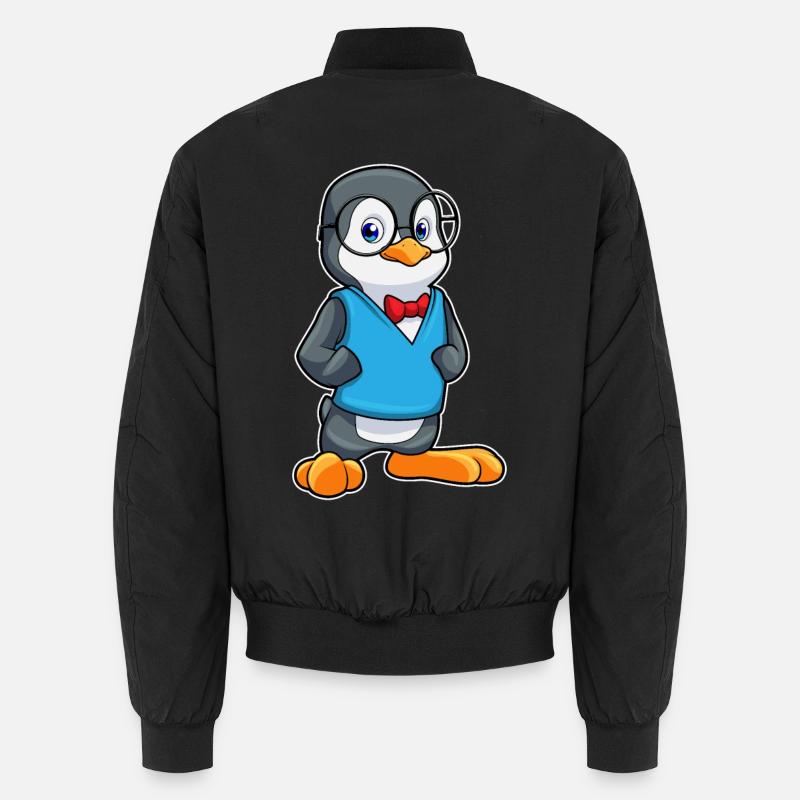 Pinguin als Nerd mit Brille - Unisex Bomberjacke - Schwarz
