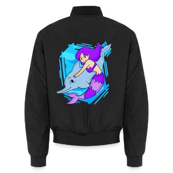 Mermaid with dolphin - Unisex Bomber Jacket - black - Back - AI Model Male 185 light (185cm)