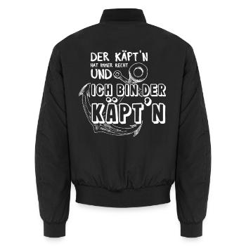 Käptn Kapitän Anker Schifffahr Bootsführerschein - Unisex Bomberjacke - Schwarz - Hinten - AI Model Male 185 light (185cm)