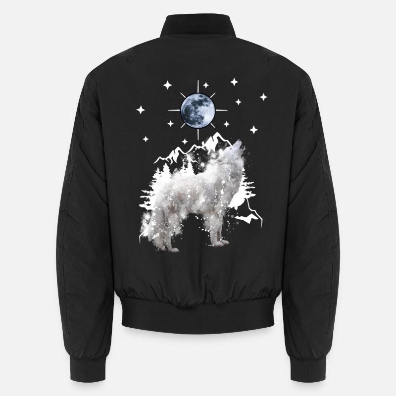 heulender Wolf Silhouette mit Mond Unisex Bomberjacke