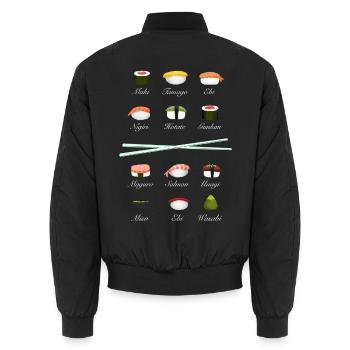 sushi kit Chopsticks manga wasabi japan Reis fish - Unisex Bomberjacke - Schwarz - Hinten - AI Model Male 185 light (185cm)