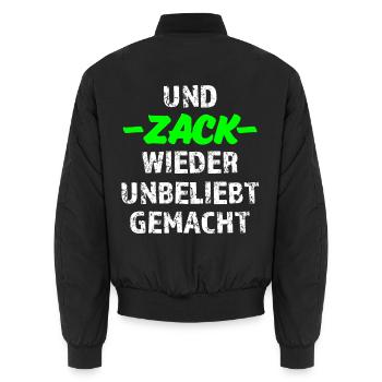 UND ZACK WIEDER UNBELIEBT GEMACHT Shirt - Unisex Bomberjacke - Schwarz - Hinten - AI Model Male 185 light (185cm)