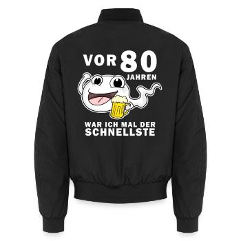 80 Jubiläum Spruch - 80 Jahre - 80. Geburtstag - Unisex Bomberjacke - Schwarz - Hinten - AI Model Male 185 light (185cm)