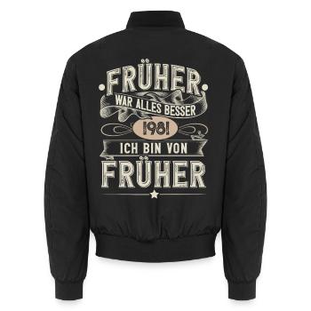 1981 Geburtstag Geburtsjahr Jahrgang - Unisex Bomberjacke - Schwarz - Hinten - AI Model Male 185 light (185cm)