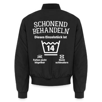 Schonend Behandeln 14. Geburtstag Einzelstück 14 - Unisex Bomberjacke - Schwarz - Hinten - AI Model Male 185 light (185cm)