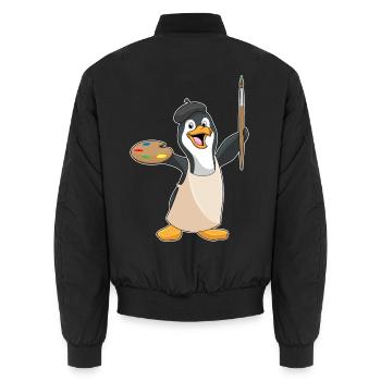 Pinguin Maler Pinsel Malen - Unisex Bomberjacke - Schwarz - Hinten - AI Model Male 185 light (185cm)