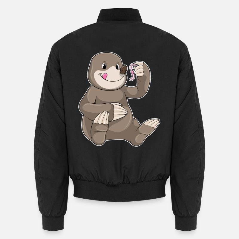 Maulwurf mit Regenwurm - Unisex Bomberjacke - Schwarz