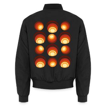 Motif de boule rétro des années 70 Orange Marron - Bomber unisexe - noir - Dos - AI Model Male 185 light (185cm)