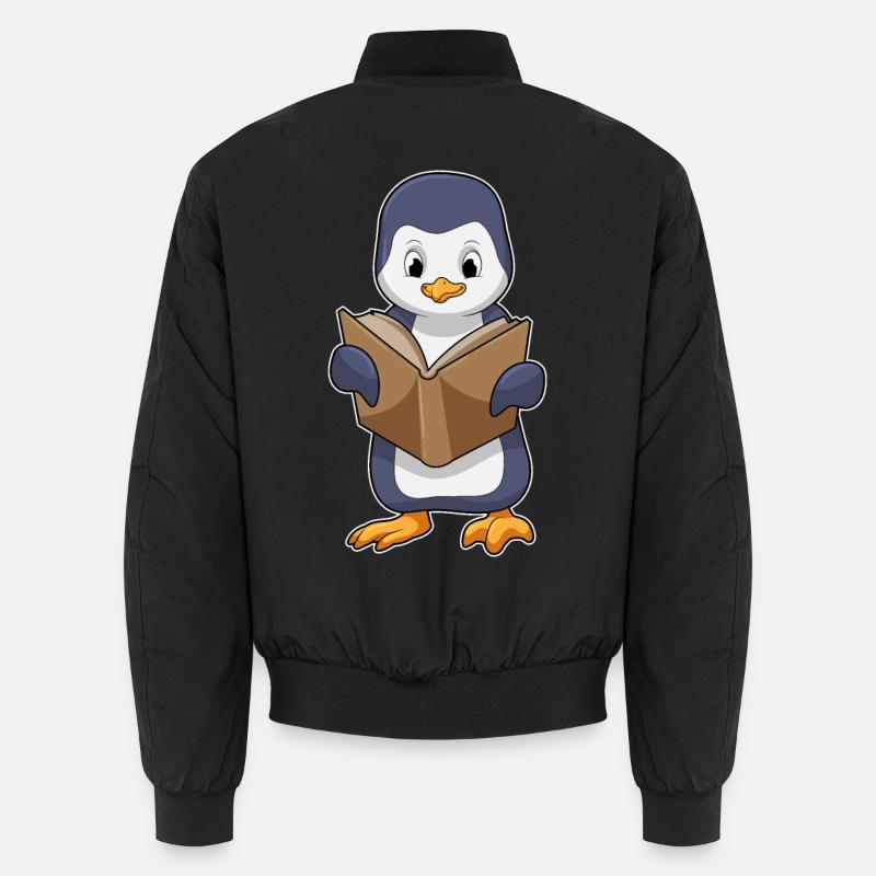 Penguin Nerd Book - Unisex Bomber Jacket - black
