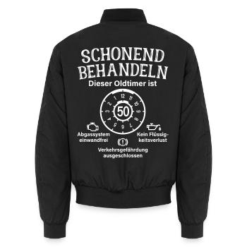 Oldtimer Ist 50 Schonend Behandeln 50. Geburtstag - Unisex Bomberjacke - Schwarz - Hinten - AI Model Male 185 light (185cm)