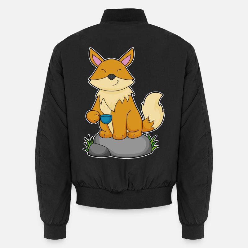 Fuchs mit Kaffeetasse - Unisex Bomberjacke - Schwarz