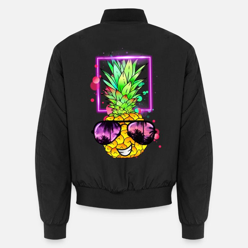cool pineapple retro neon - Unisex Bomber Jacket - black