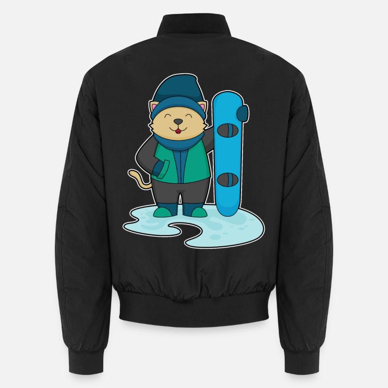 Cat Snowboarder Snowboard - Unisex Bomber Jacket - black