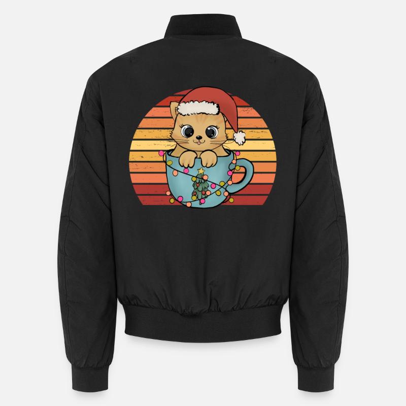 Chaton de chat de Noël avec chapeau de Noël rétro Bomber unisexe