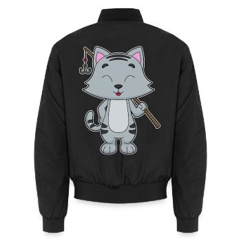 Cat Angler Fishing Rod Fishing Rod - Unisex Bomber Jacket - black - Back - AI Model Male 185 light (185cm)