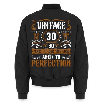 30th Birthday Vintage Retro - Unisex Bomber Jacket - black - Back - AI Model Male 185 light (185cm)