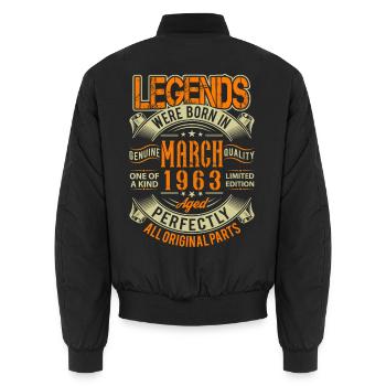 1963 März Geburtstag Legende - Unisex Bomberjacke - Schwarz - Hinten - AI Model Male 185 light (185cm)