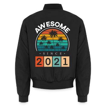 2021 Born Birthday Year of birth vintage - Unisex Bomber Jacket - black - Back - AI Model Male 185 light (185cm)