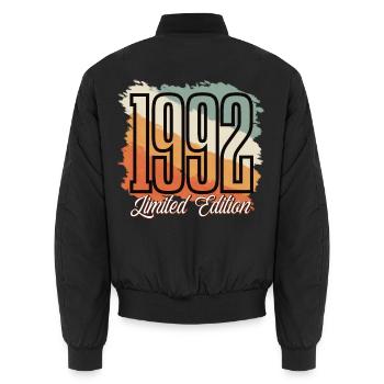 1992 Année de naissance Anniversaire Année de construction Vintage Rétro - Bomber unisexe - noir - Dos - AI Model Male 185 light (185cm)