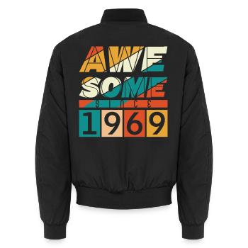 1969 Born Birthday Year of birth vintage - Unisex Bomber Jacket - black - Back - AI Model Male 185 light (185cm)