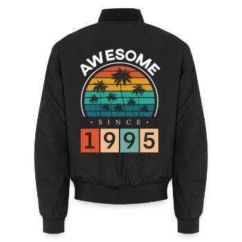 1995 Born Birthday Year of birth vintage - Unisex Bomber Jacket - black - Back - AI Model Male 185 light (185cm)