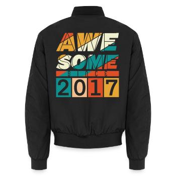 2017 Born Birthday Year of birth Vintage - Unisex Bomber Jacket - black - Back - AI Model Male 185 light (185cm)