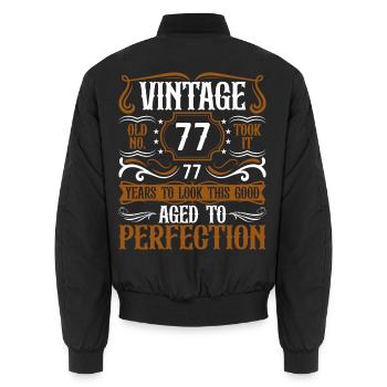 77e anniversaire Vintage Rétro - Bomber unisexe - noir - Dos - AI Model Male 185 light (185cm)