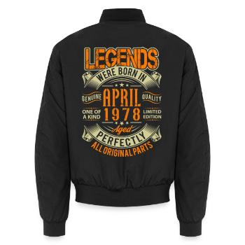 1978 April Birthday Legend - Unisex Bomber Jacket - black - Back - AI Model Male 185 light (185cm)