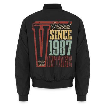 1987 Anniversaire Année de naissance Année de construction Vintage Rétro - Bomber unisexe - noir - Dos - AI Model Male 185 light (185cm)