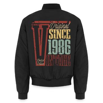 1986 Anniversaire Année de naissance Année de construction Vintage Rétro - Bomber unisexe - noir - Dos - AI Model Male 185 light (185cm)