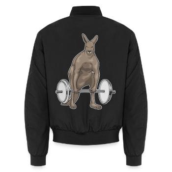 Kangaroo Bodybuilder Barbell Bodybuilding - Unisex Bomber Jacket - black - Back - AI Model Male 185 light (185cm)