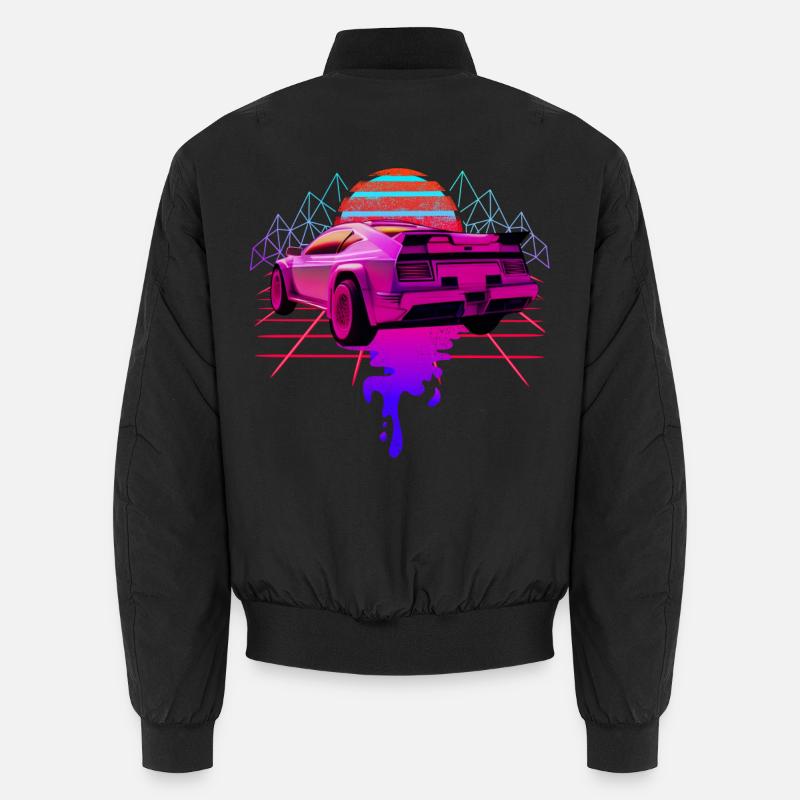 Retro Wave Racing Supercar - Unisex Bomber Jacket - black