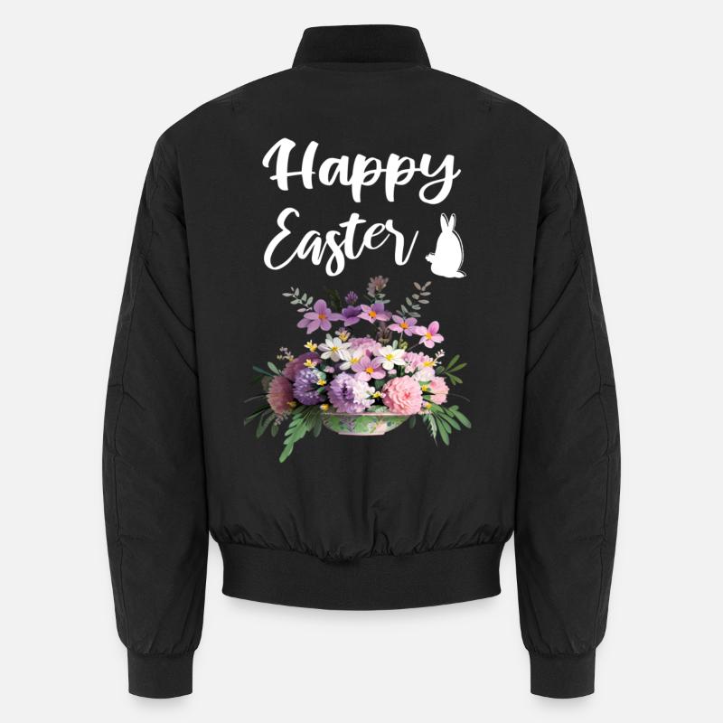 Happy Easter Flowers Bouquet - Unisex Bomber Jacket - black