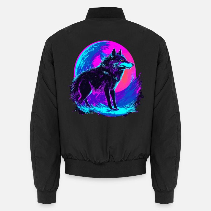 Colorful Wolf Neon Moon Synthwave - Unisex Bomberjacke - Schwarz