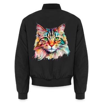 Colorful Psychedelic Maine Coon Cat - Unisex Bomber Jacket - black - Back - AI Model Male 185 light (185cm)