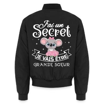 J'ai un secret, Je vais être Grande Soeur Annonce - Bomber unisexe - noir - Dos - AI Model Male 185 light (185cm)
