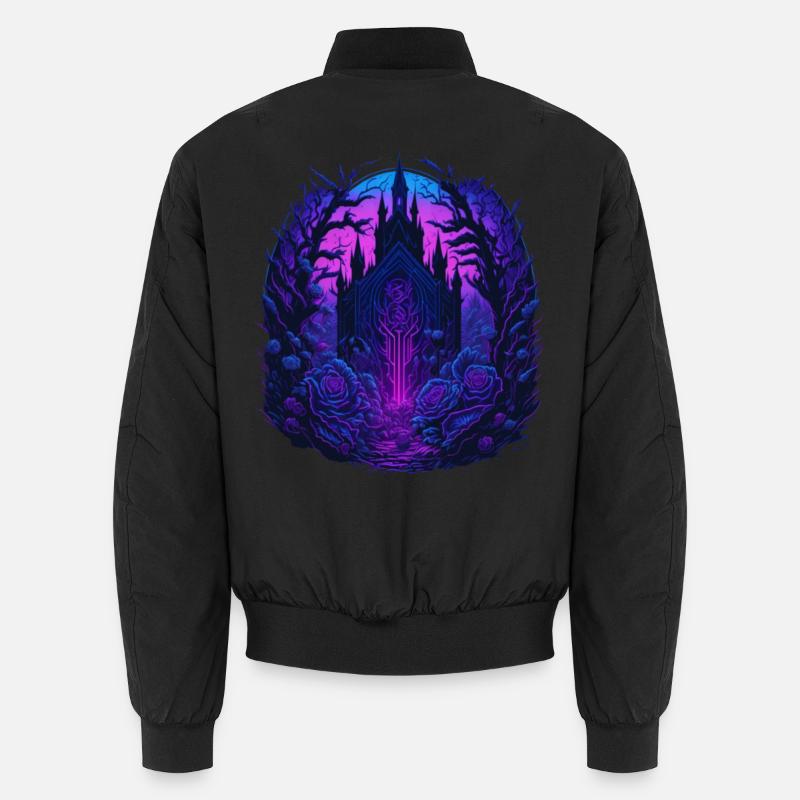 Neon Roses Castle Vaporwave - Unisex Bomber Jacket - black