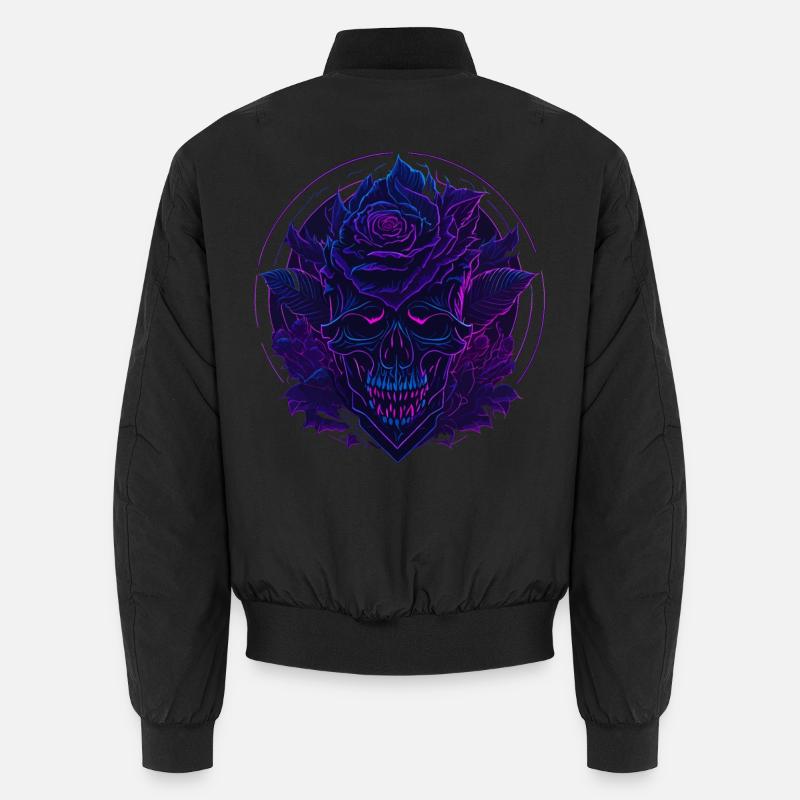 Neon Rosen Schädel EDM - Unisex Bomberjacke - Schwarz