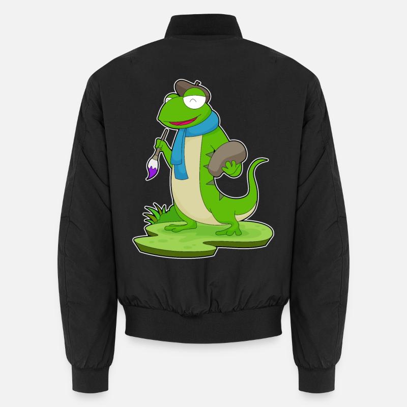 Lizard Painter Brush Painting - Unisex Bomber Jacket - black