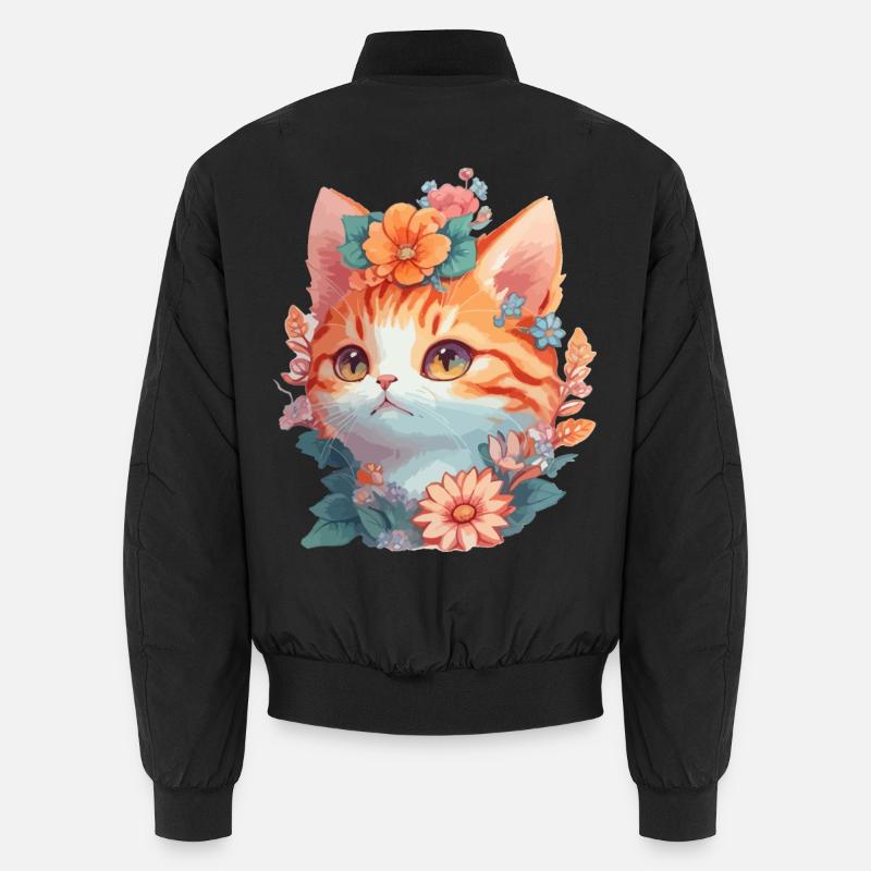 Rote Katze mit Blumen - Unisex Bomberjacke - Schwarz