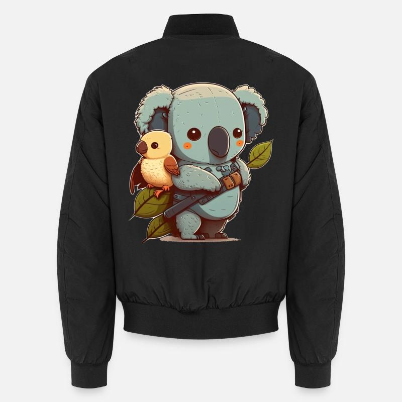 Koala et petit oiseau prêts pour une aventure Bomber unisexe