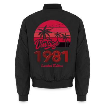 Jahrgang 1981 Limitierte Auflage Rot - Unisex Bomberjacke - Schwarz - Hinten - AI Model Male 185 light (185cm)