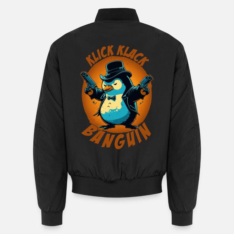 Klick klack Panguin Pinguin mit Pistolen Unisex Bomberjacke