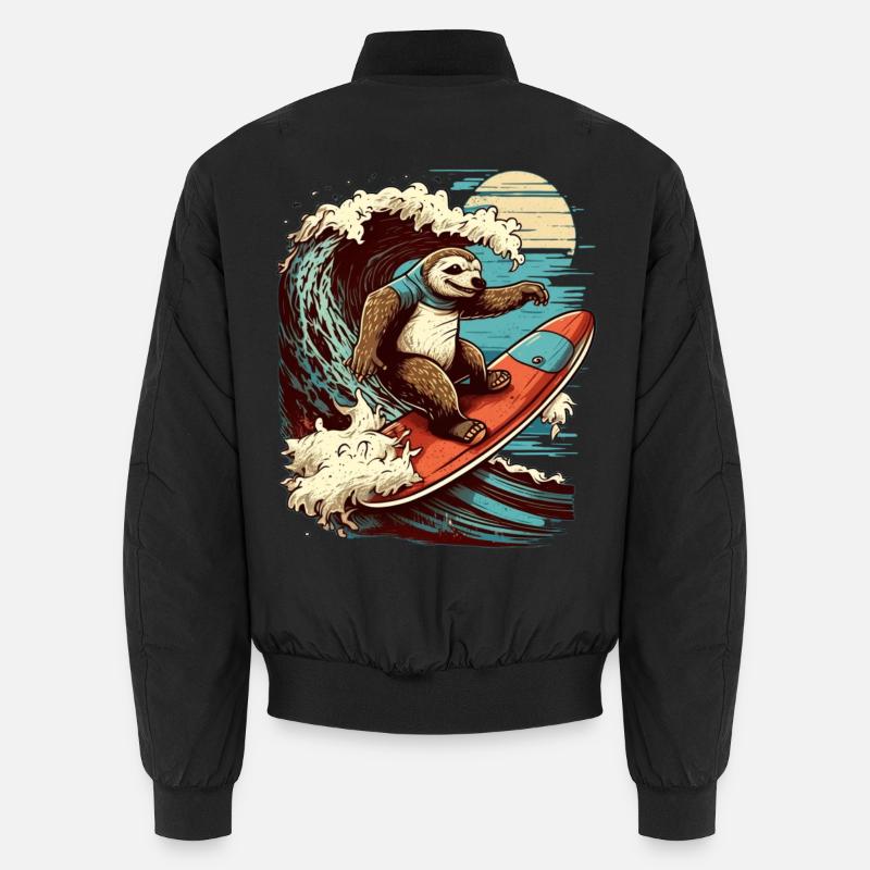 Cool sloth surfing in the moonlight Unisex Bomber Jacket