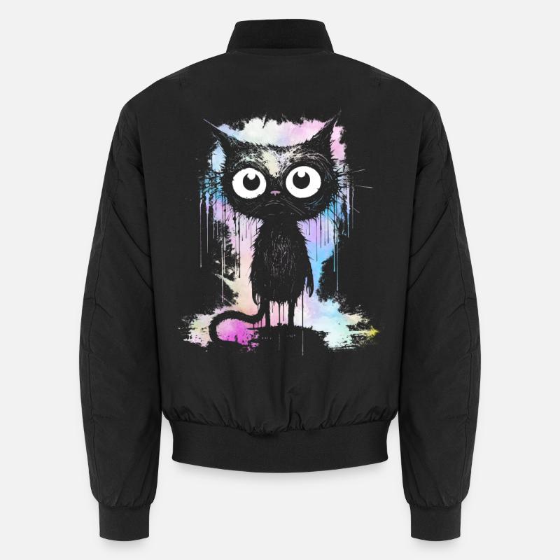 Tie dye couleurs chat noir avec de grands yeux Bomber unisexe