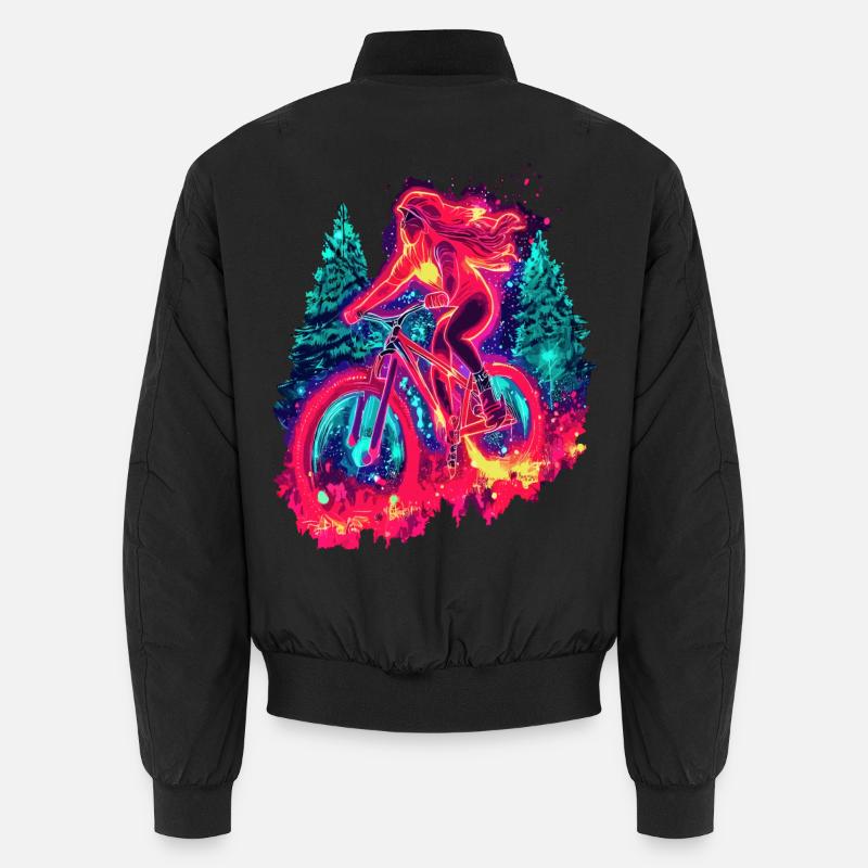 Synthwave Mountainbike Mädchen Waldfahrt - Unisex Bomberjacke - Schwarz
