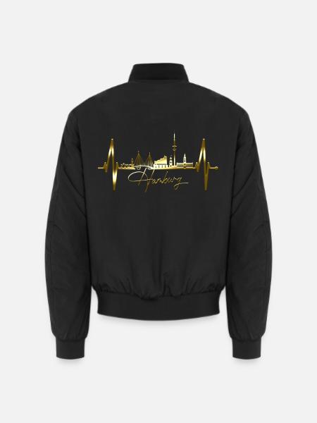 Hamburg Skyline Herzschlag Hamburger Liebe Fan - Unisex Bomberjacke - Schwarz