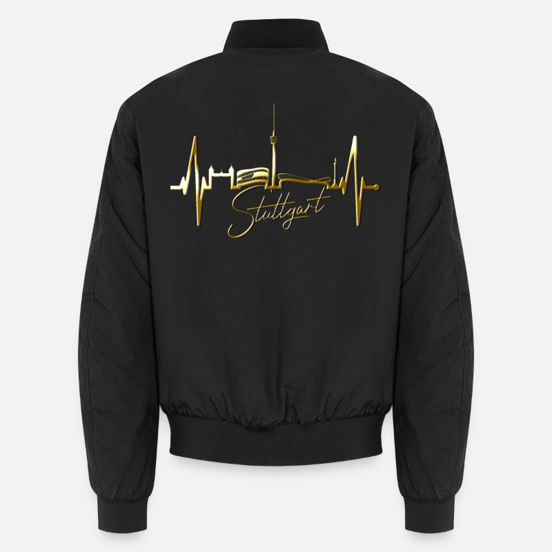 Stuttgart Skyline Herzschlag Herz Stuttgarter Fan - Unisex Bomberjacke - Schwarz