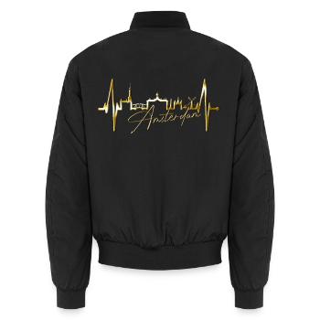 Amsterdam Skyline Netherlands Heartbeat Holland - Unisex Bomber Jacket - black - Back - AI Model Male 185 light (185cm)