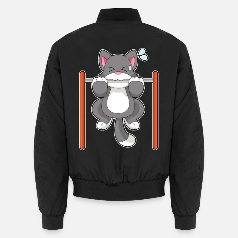 Cat Bodybuilder Pull-ups Bodybuilding - Unisex Bomber Jacket - black